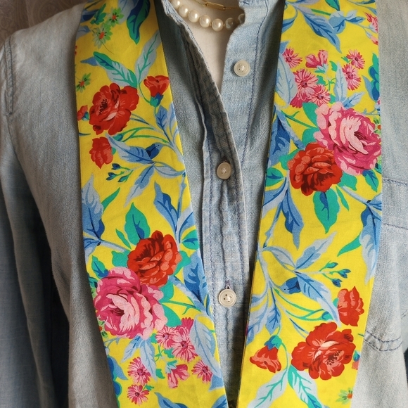 Liberty of London Art Fabric Skinny Scarf Matilda Rose Yellow Bespoke - Picture 3 of 15